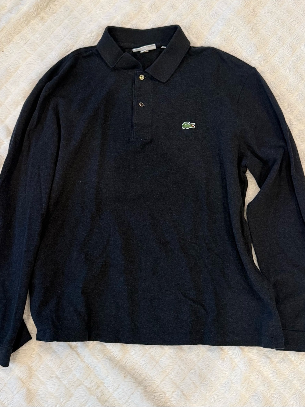Lacoste Black Long Sleeve Polo with Green Croc Logo